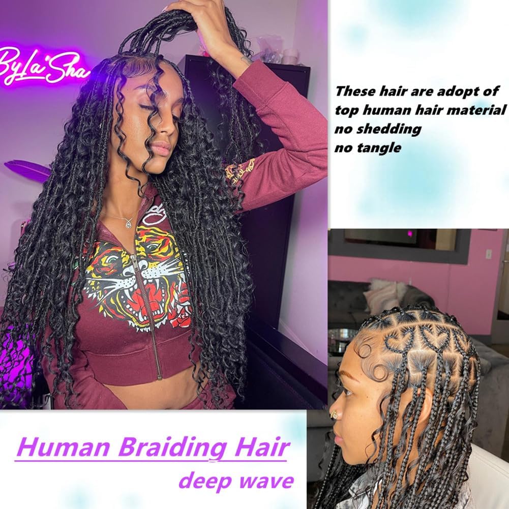 Human Braiding Hair for Boho Braids Bohemian Deep Wave Bulk 100% Human Hair for Braiding Wet and Wave Human Culry Hair for Boho Knotless Braids No Weft 2 Bundles 100g