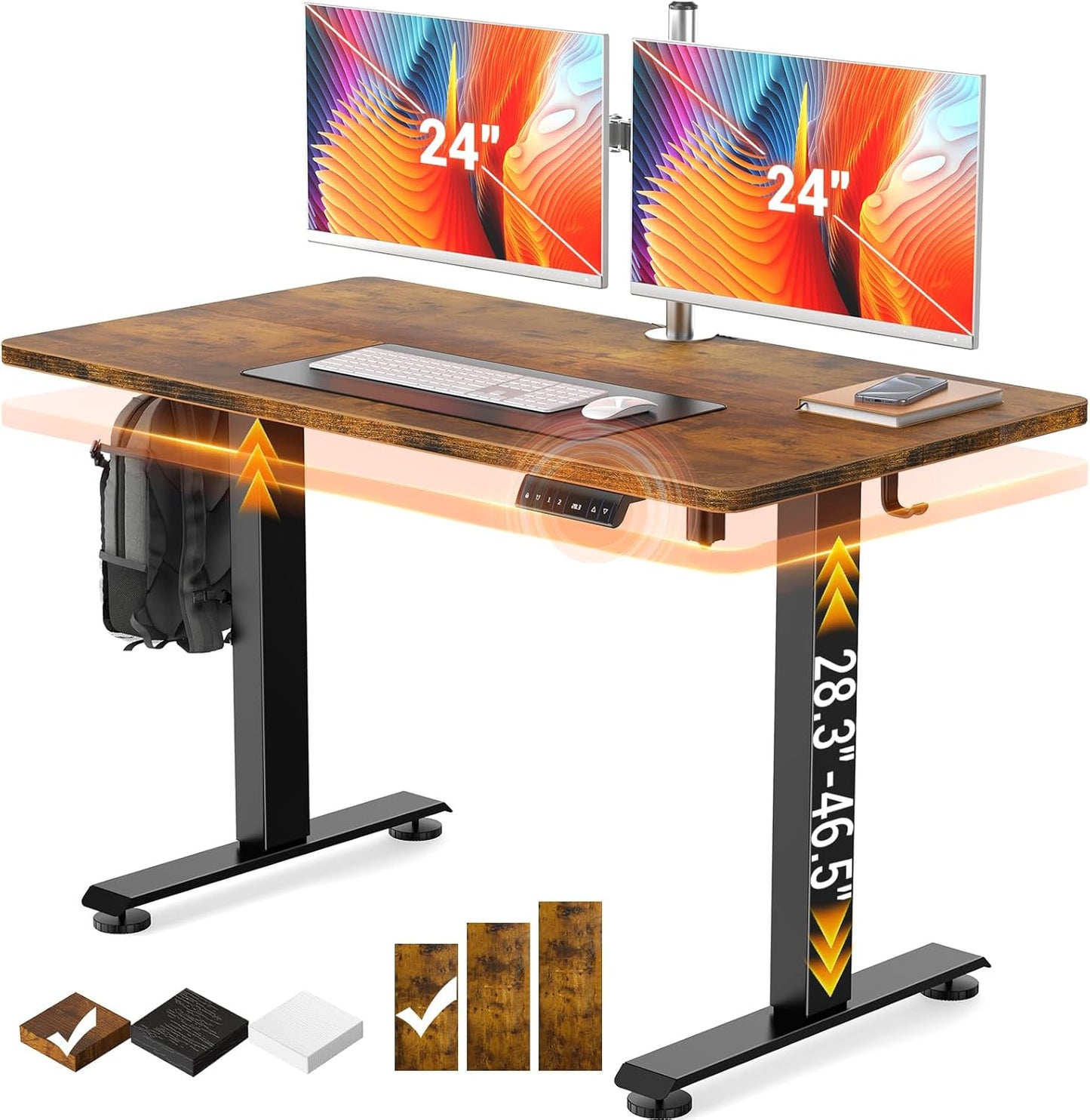 Veken Electric Standing Desk - 55 Inch Height Adjustable Home Office Table | White Wooden Desktop for Work & Study