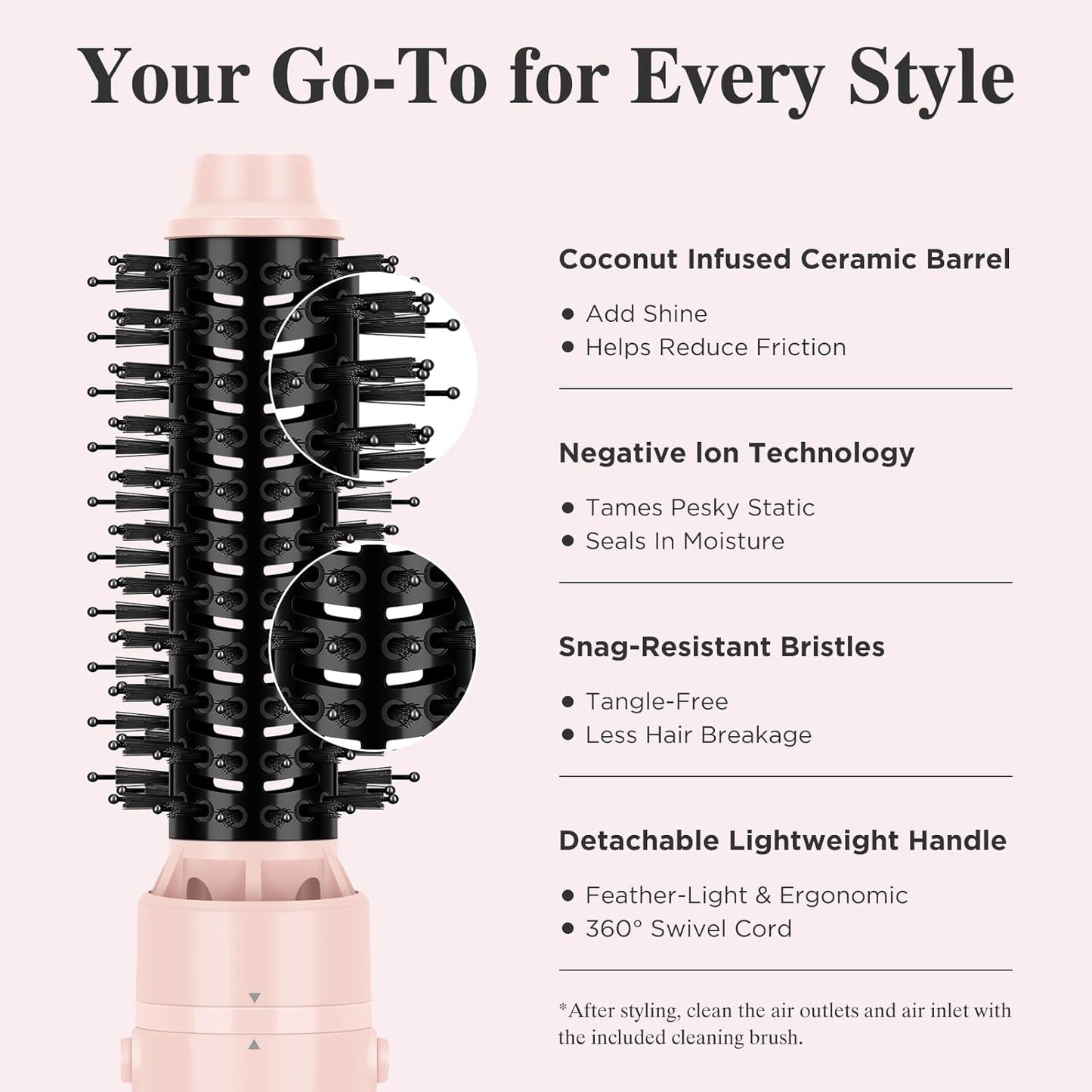 Aima Beauty Blow Dryer Brush Set - 4-in-1 Ionic Round Brush for Shine, Smoothness & Volume | Interchangeable 1” & 1.25” Barrels, Pink