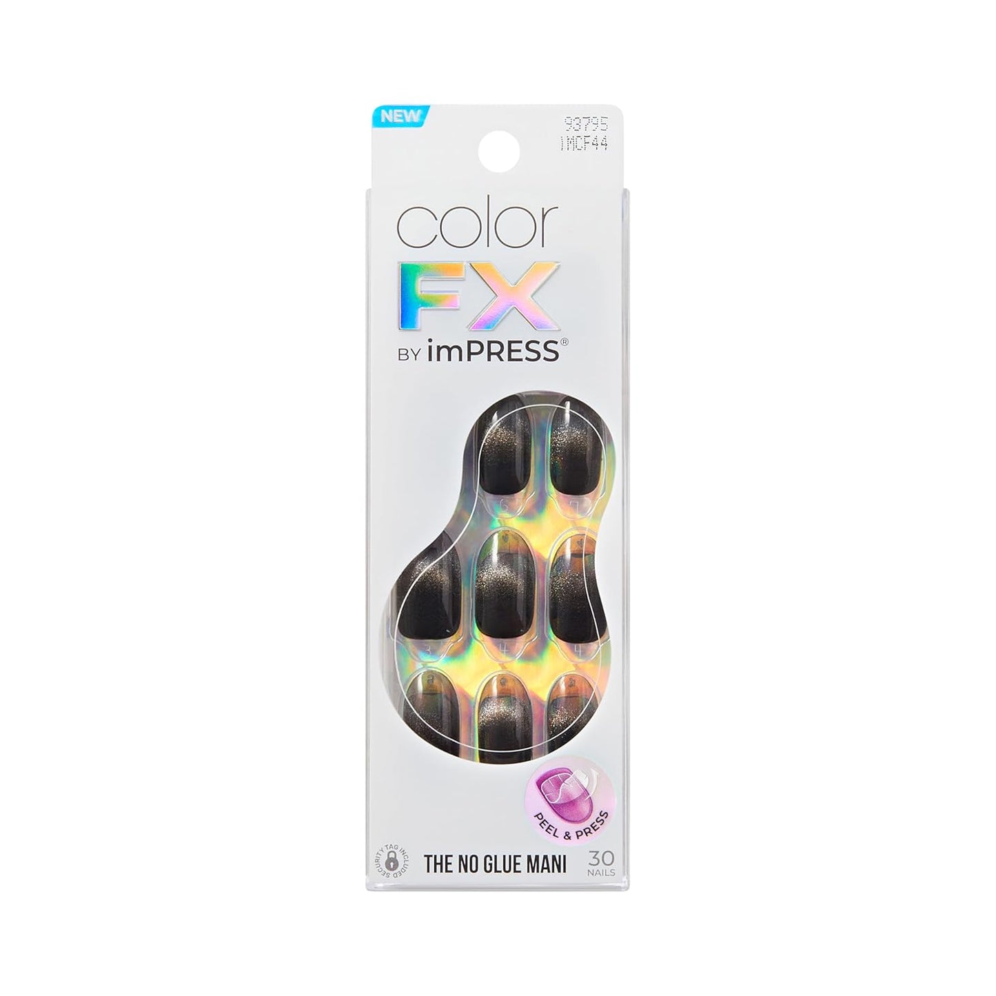 Kiss Impress No Glue Mani Press-On Nails - ColorFX 'Best Wishes' | Black Oval Medium Size, 30 Nails & Accessories