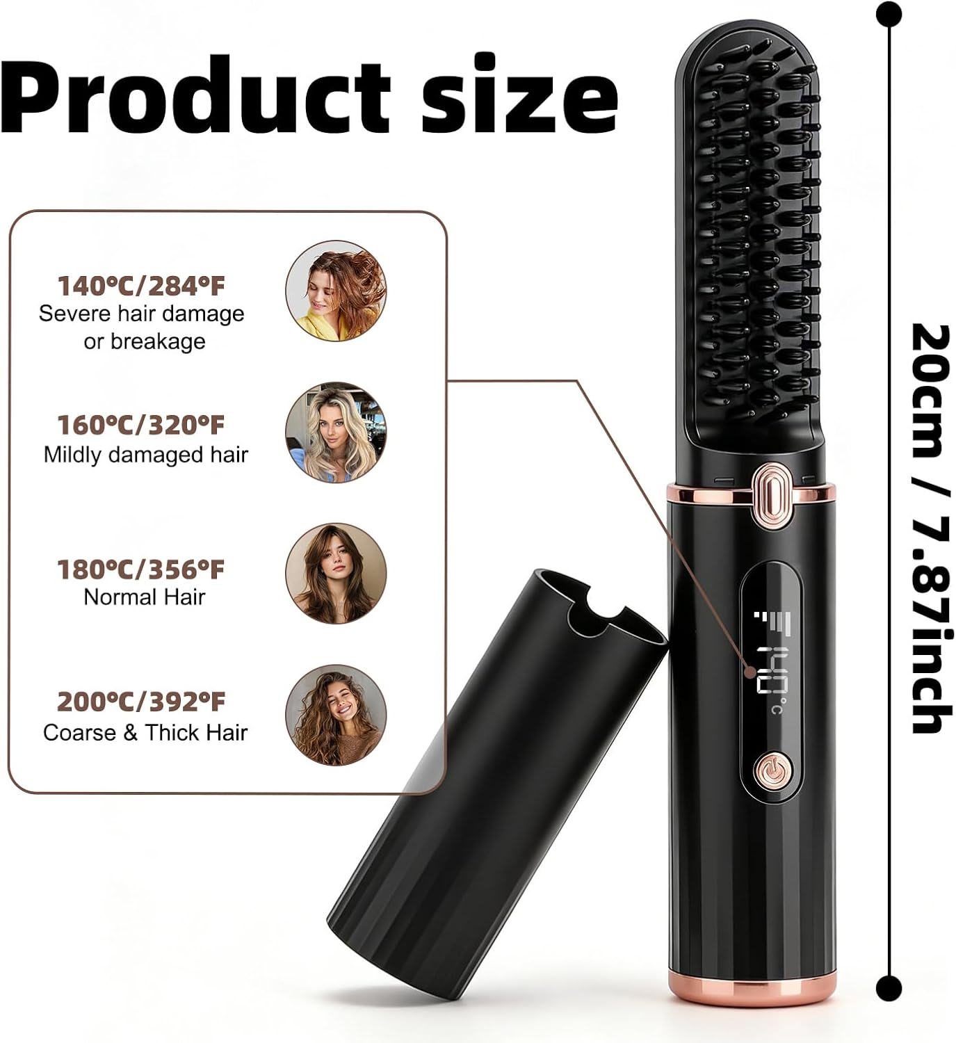 Cordless Hair Straightener Brush - Fast Heating Ionic Hot Brush | Adjustable 320℉-390℉, Portable & Anti-Scald for Travel