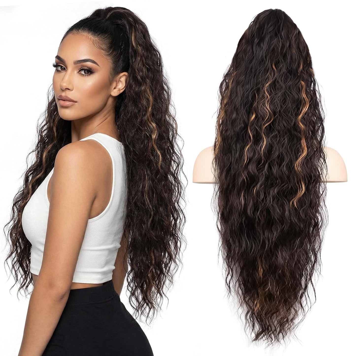 Claw Clip Ponytail Extension - 12 Inch Curly Synthetic Hair Extension | Chocolate Brown