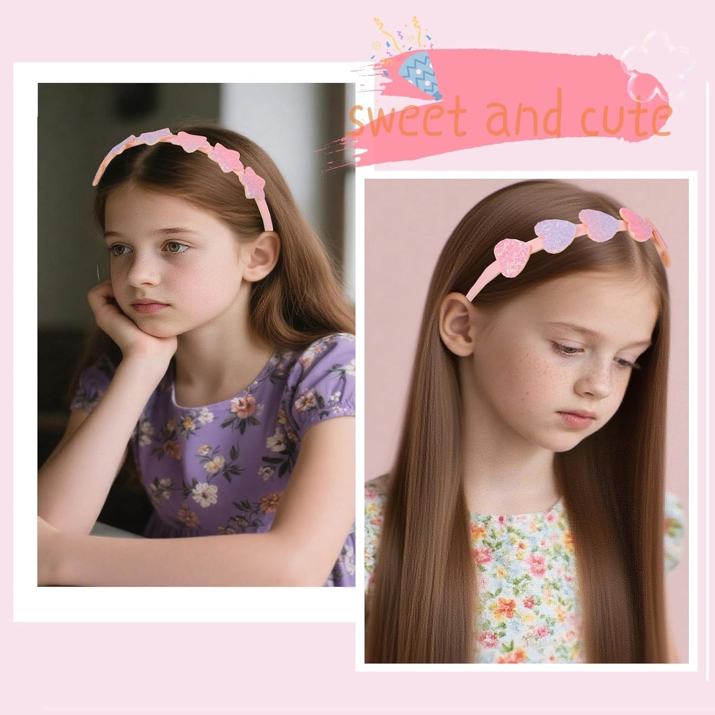 Girls' Headbands Set - Glitter Bow, Flower & Star Hair Accessories | 6 Pcs Cute Hairbands for Kids