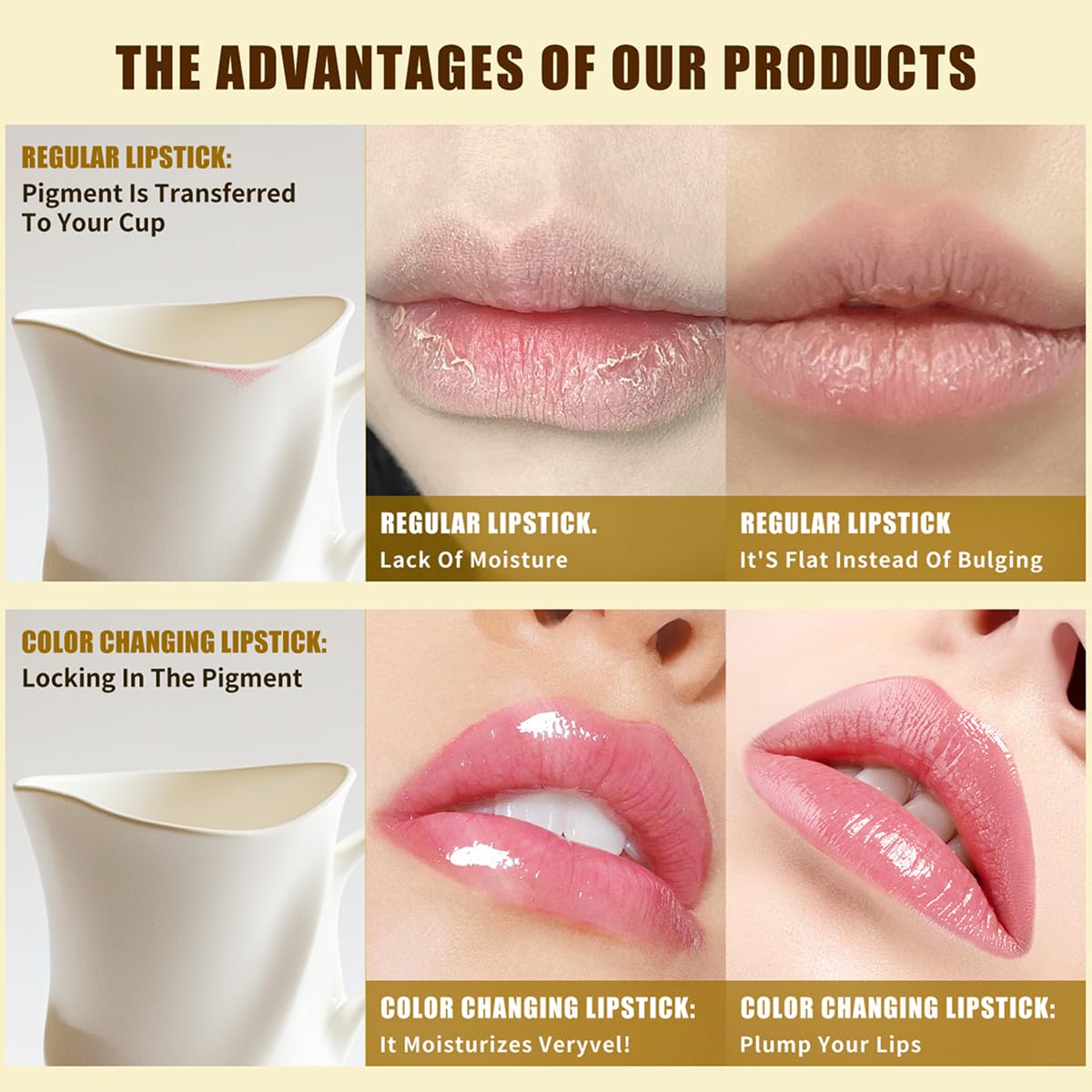 FYEBOO Gold Crystal Ph Lipstick Temperature-Sensitive Color Changing Lipstick, Long-Lasting Moisturizing Formula & Plumping Effect Transfer-Proof Lip Balm (03# Flower)