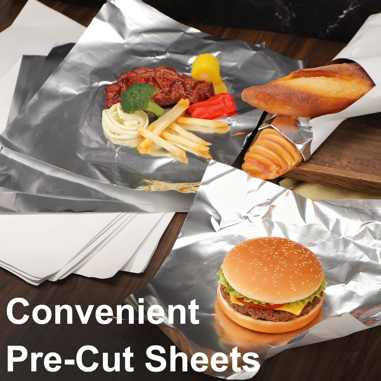 EUSOAR Sandwich Paper Wraps, 100 Sheets 12"x 12" White Heat Insulated Burritos Wrappers, Precut Aluminum Foil Grease-Resistant Hamburger Sandwich Hot Dogs BBQ Wrapping Paper Sheets for Deli Food