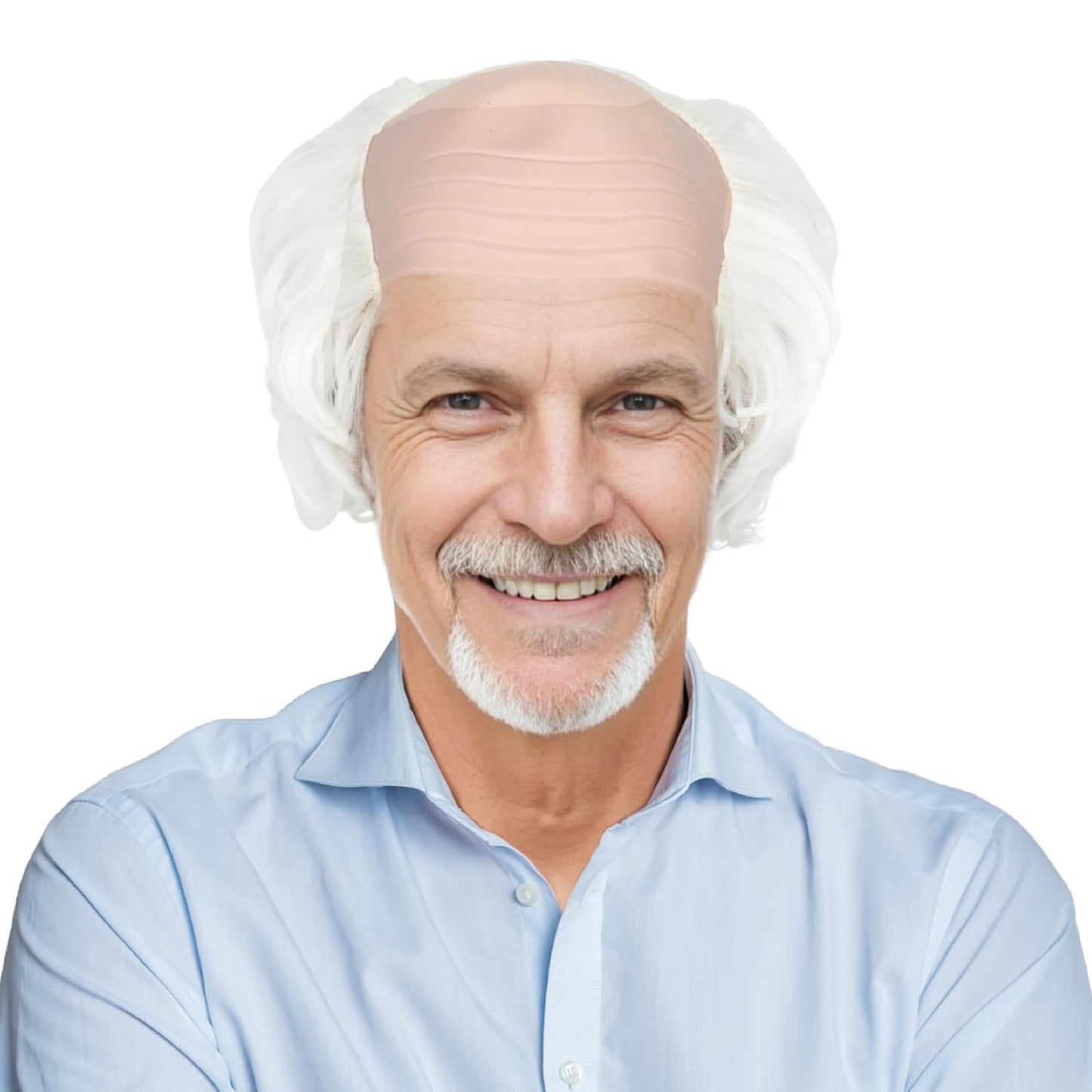 Old Man Wig for Halloween | White Bald Cap with Hair on Sides | Grandpa Cosplay Costume