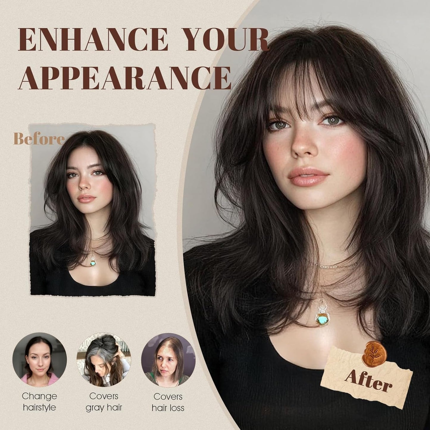 Human Hair Topper - 360° 3D Ultra Thin Clip-In Crown Piece for Thinning Gray Hair | 12 Inch Mocha Brown, 35 Grams