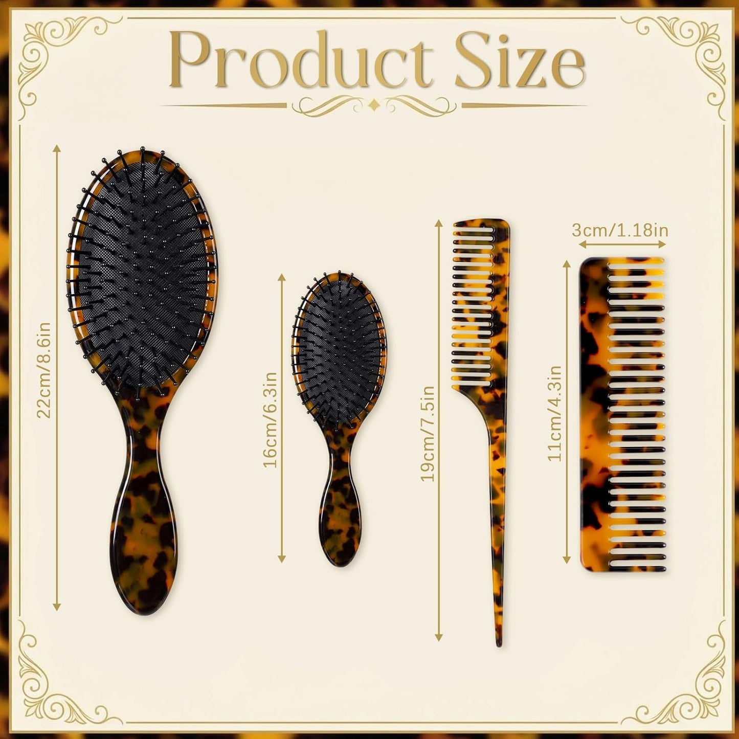 Tortoise Shell Hair Comb Set - Cellulose Acetate Paddle Detangler & Wide Tooth Comb | Grooming Tools for All Hair Types