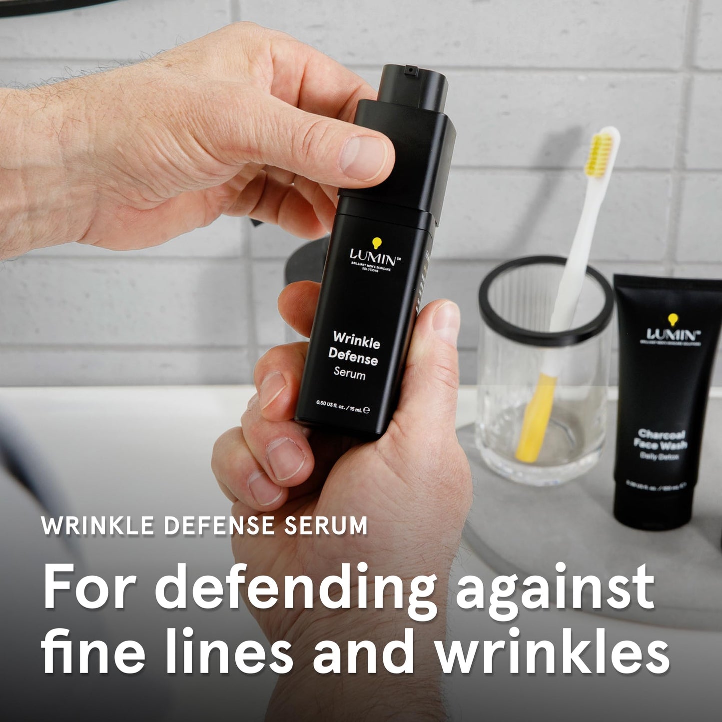 Lumin Wrinkle Defense Serum for Men – Vitamin C & Hyaluronic Acid Face Serum, Lightweight Hydrating Skincare for Smoother-Looking Skin & More Even Appearance, 15 mL