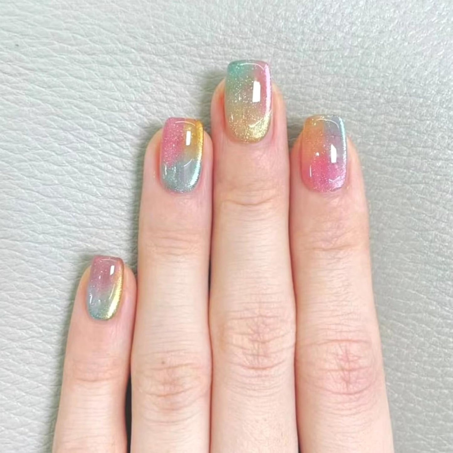 Gradient Colorful Press-On Nails - Short Square Glitter Fake Nails | Reusable Candy Color Designs, 24 Pcs