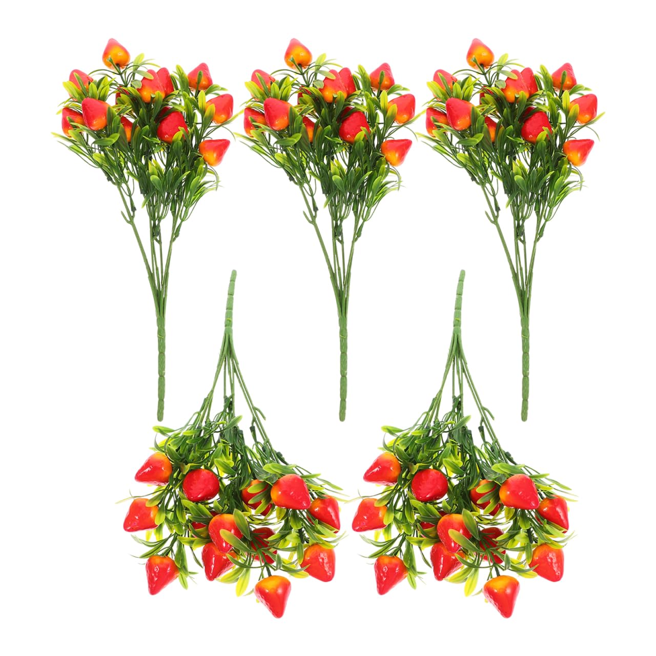 Housoutil Artificial Strawberry Plant Bouquet, 5PCS Fake Strawberries, Faux Fruits Stem Bouquet Arrangement Decor for Vase