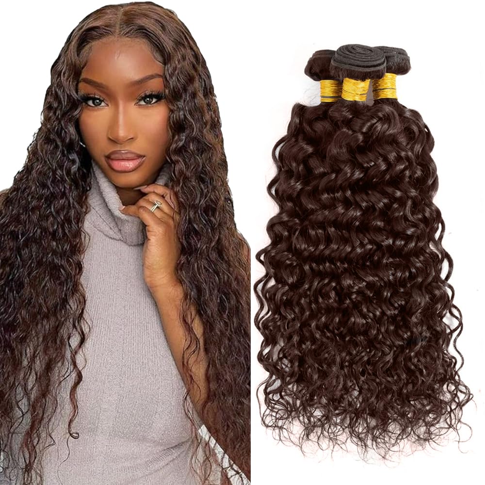 Color 4 Bundles Human Hair Brown Wet and Wavy Bundles 26 28 30 Inch Mixed Length Peruvian Virgin Chocolate Brown Bundle Hair Extensions