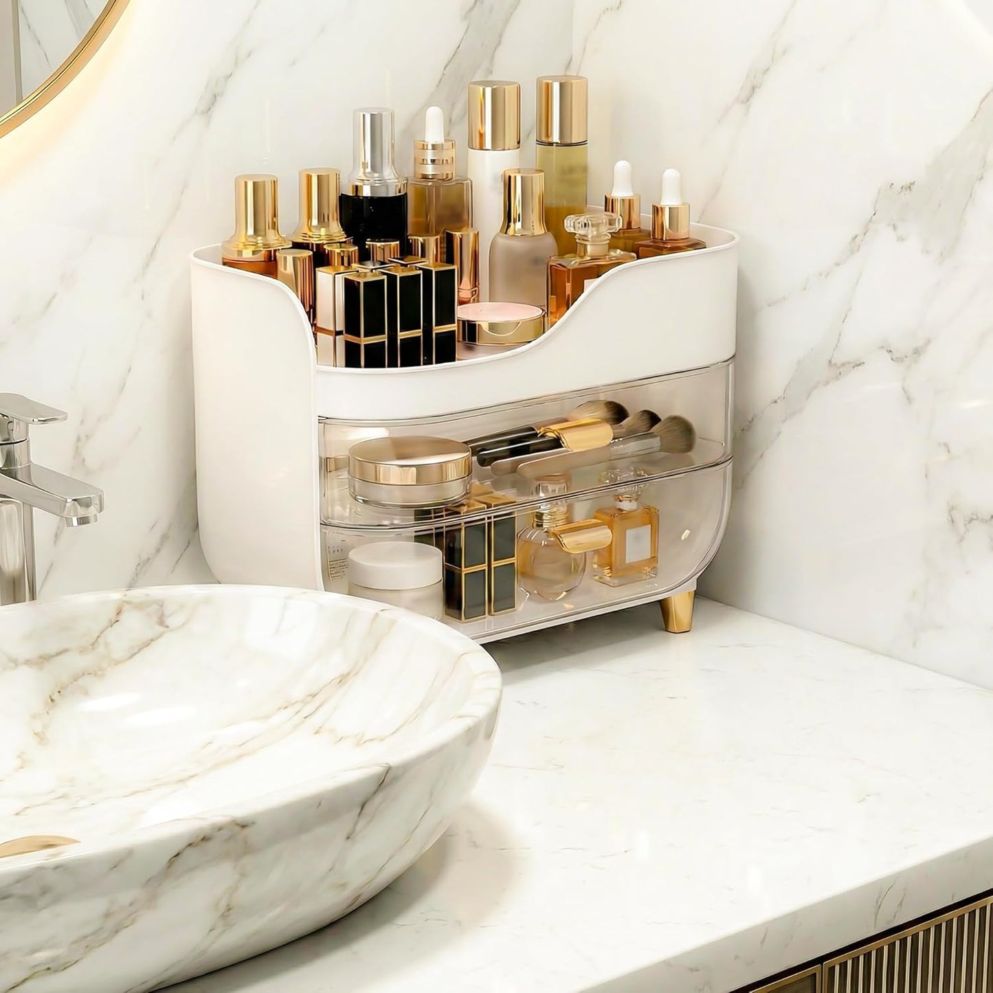 Makeup Organizer - Extra Large Skincare Storage with Smooth Drawers | Crystal Clear Vanity Display Case for Beauty Products