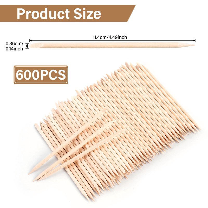 EWVVSS 600 Pcs 4.5 Inch Orange Sticks for Nails Double Sided Multi-Use Wooden Cuticle Pusher Sticks Manicure Pedicure Tool Cuticle Sticks or Eyebrow Waxing Sticks for Facial Hair Removal