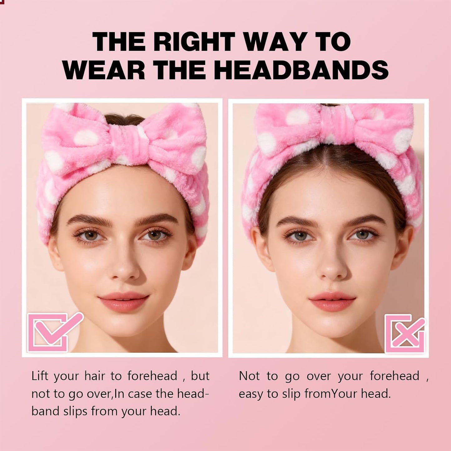 Spa Headband Set - 6 Pcs Furry Face Wash Headbands for Skincare & Makeup | Removable Bow Design