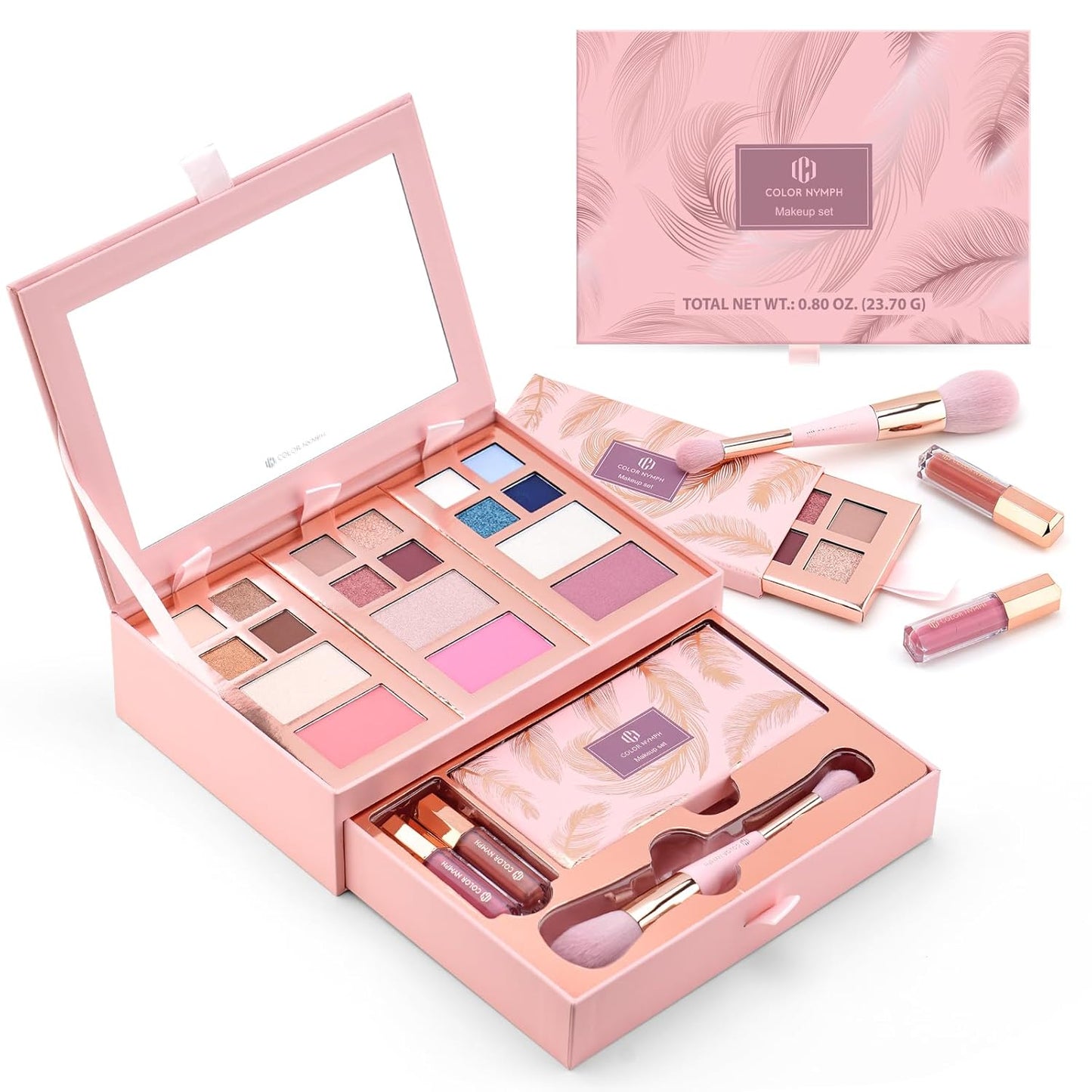 All-in-One Makeup Kit - Travel-Friendly Palette with 24 Eyeshadows, Lip Glosses, Brushes & Mirror | Perfect for Women, Teens & Beginners
