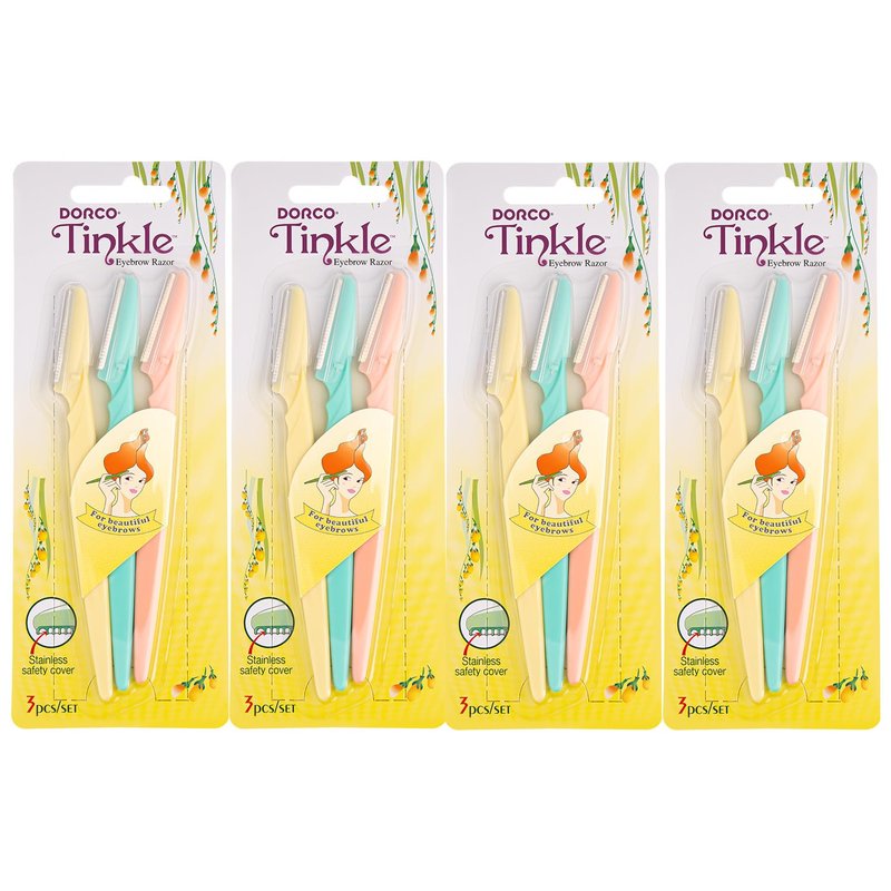 Tinkle Dermaplaning Tool 12ct, Dermaplane Razor for Women, Safe and Easy Peach Fuzz Remover, Eyebrow Trimmer with Protective Cover (4 Packs of 3), Stocking Stuffers