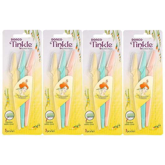 Tinkle Dermaplaning Tool 12ct, Dermaplane Razor for Women, Safe and Easy Peach Fuzz Remover, Eyebrow Trimmer with Protective Cover (4 Packs of 3), Stocking Stuffers