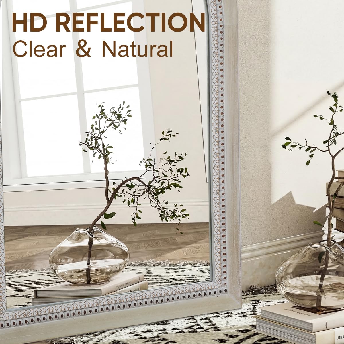 Arched Wooden Mirrors for Farmhouse Wall Decor Arched Wood Frame With Beads Details, Rustic Large Bathroom Vanity Mirrors for Bathroom, Over Sink, Bedroom, Living Room, Entryway,Foyer (36''Lx24''W)