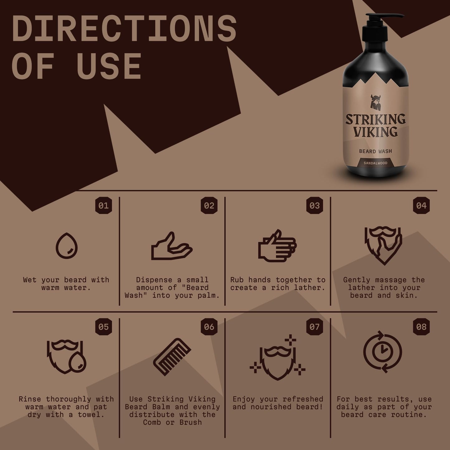 Striking Viking Sandalwood Beard Wash/Shampoo for Men - 17 Oz, Paraben & Sulfate Free, Jojobal Oil for all Beard Types - Promotes Healthy Growth & Moisturizes