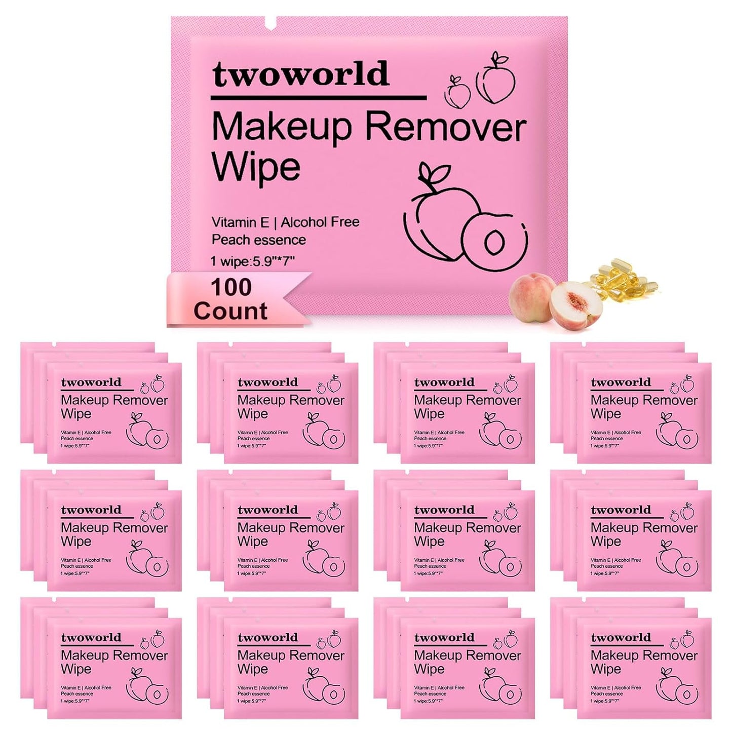 Makeup Remover Wipes - Gentle Travel Cleansing Wipes for Face | Individually Wrapped, Cucumber Scent, Pack of 50