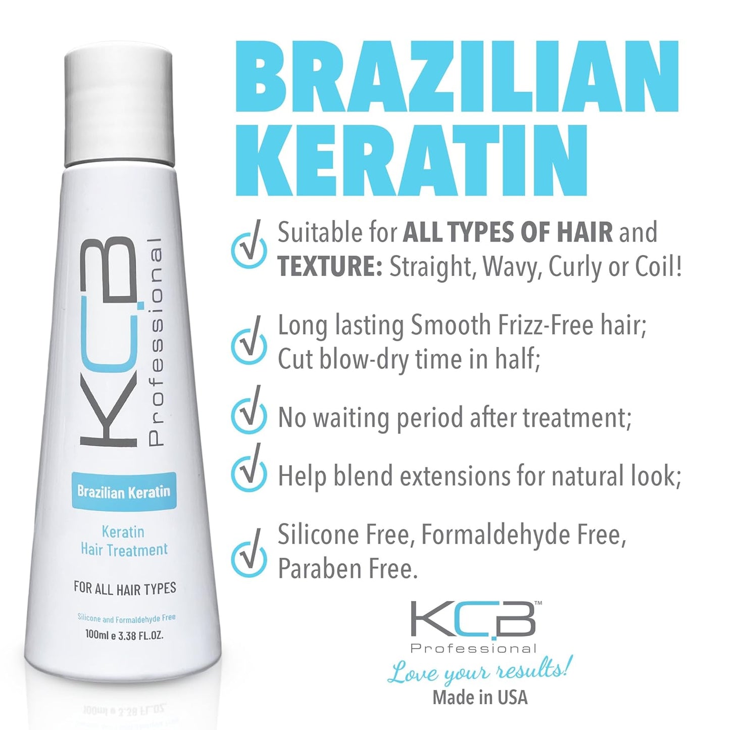 Brazilian Keratin Treatment Kit - 1 Step Hair Straightening & Frizz Control | Formaldehyde Free, 3.38 Fl Oz