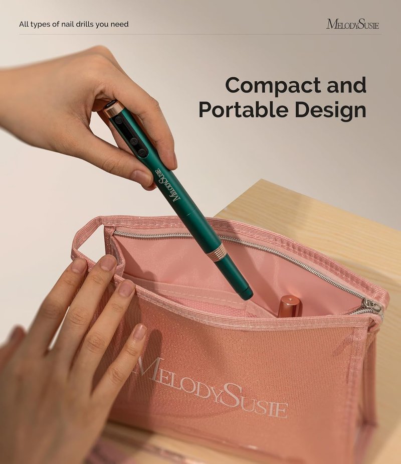 MelodySusie Ultra-Slim Cordless Nail Drill - 30000RPM Portable Electric File with LED Display for Manicure & Gel Removal