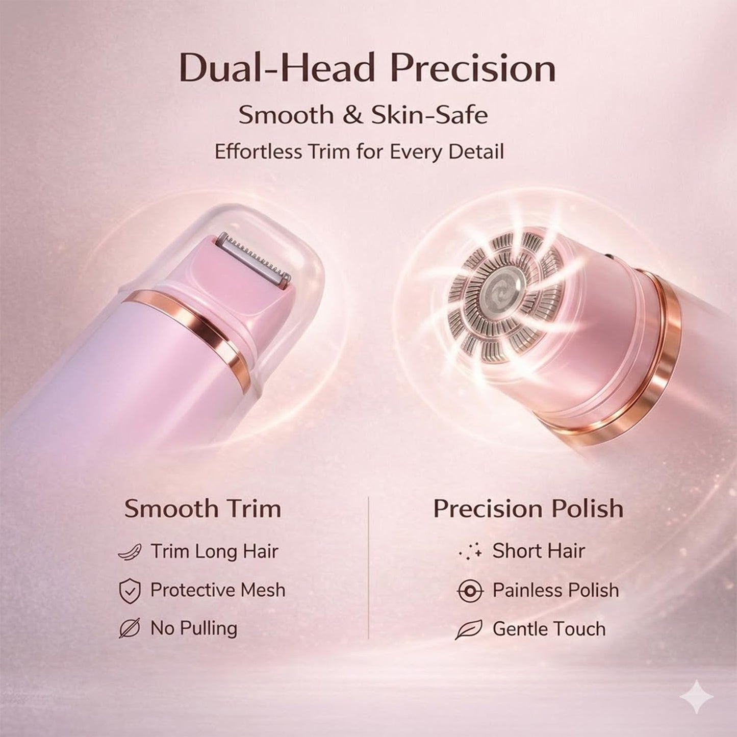 Painless Electric Bikini Trimmer for Women, Wet & Dry Use Dual Head Electric Shaver for Private Area, 2-in-1 Bikini Trimmer for Silky Skin Body Hair Underarm Leg Arm