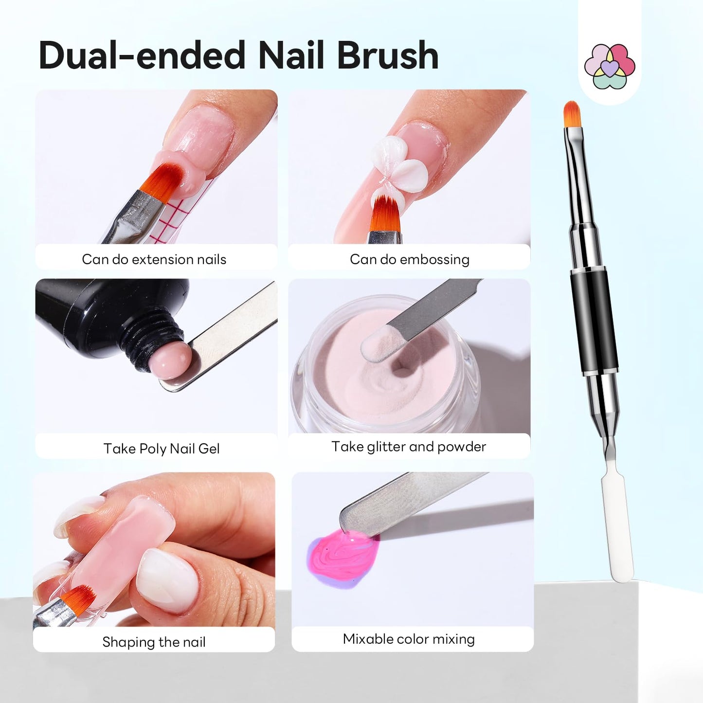 SAVILAND Slip Solution Kit for Poly Gel: 5.07fl.oz Large Anti-Stick Gel Liquid for Poly Gel, All-In-1 Nail Kit with Dual-Ended Nail Brush Dual Forms Dappen Dish for Beginners Nail Art Extension DIY
