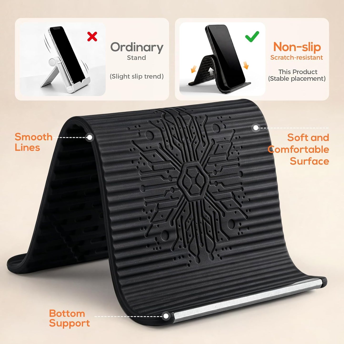Flexible Silicone Phone Stand - Anti-Slip Holder for Tablet & Laptop | Adjustable Shape, Black