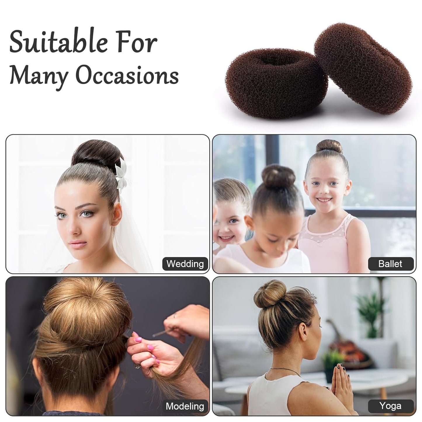 Hair Bun Maker - 12 Pcs Medium Sock Bun Doughnuts for Ballet Style Buns | Long Hair Accessories (Size M / 2.75 Inch, Brown)