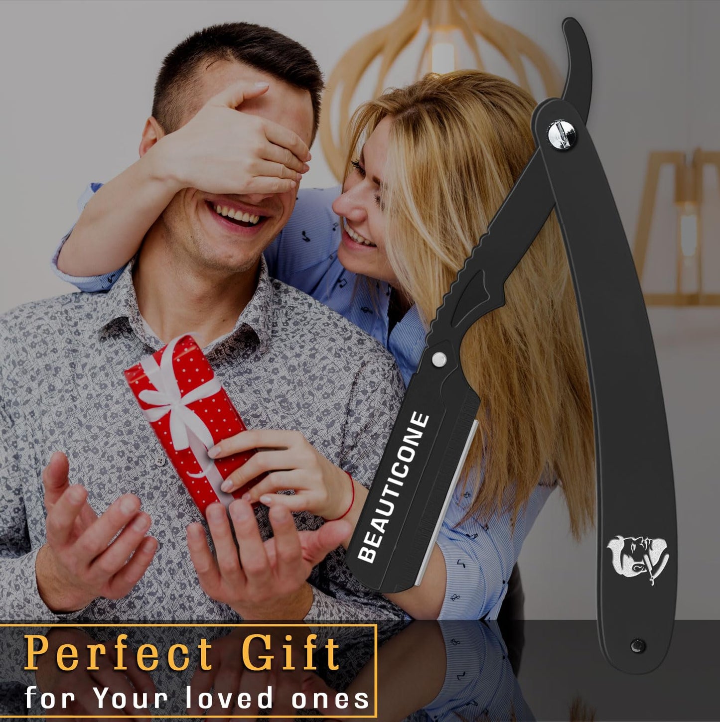 BEAUTICONE Straight Razors for Men, Professional Barber Razors, Premium Straight Edge Razor, Shaving Knife, Shavette, Stainless Steel, Wooden Handle, With PU Leather Case
