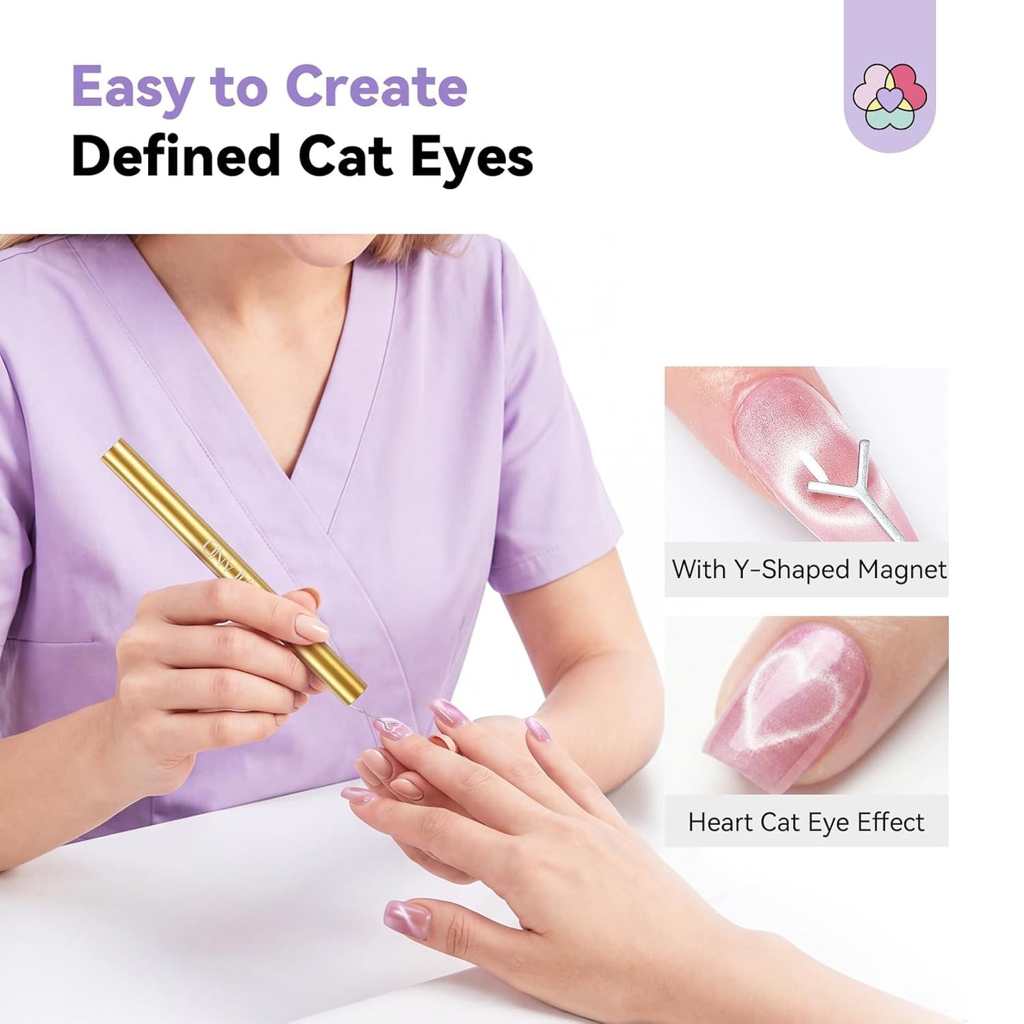 Cat Eye Nail Magnet - 5X Stronger Golden Double-Head Magnet for Gel Polish | Heart Design