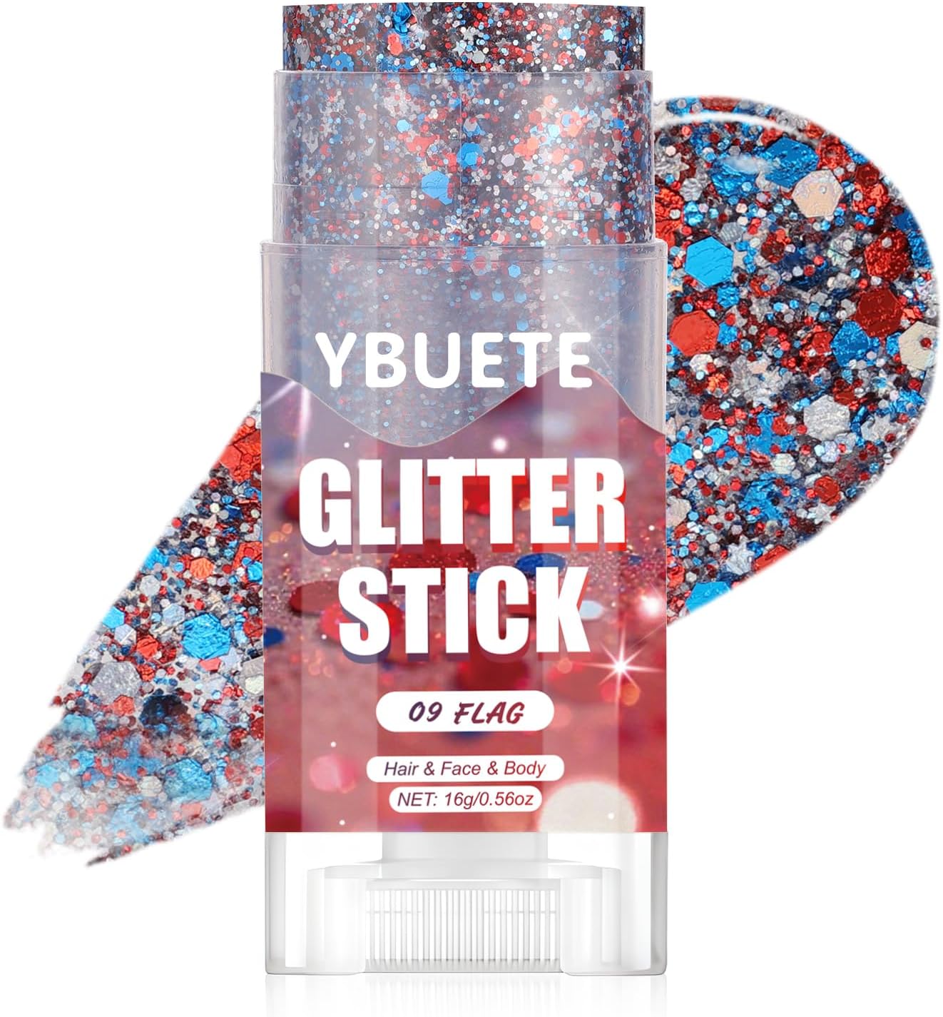 Red White Blue Star Face & Body Glitter Stick - Patriotic Makeup for 4th of July | USA Flag Accessory