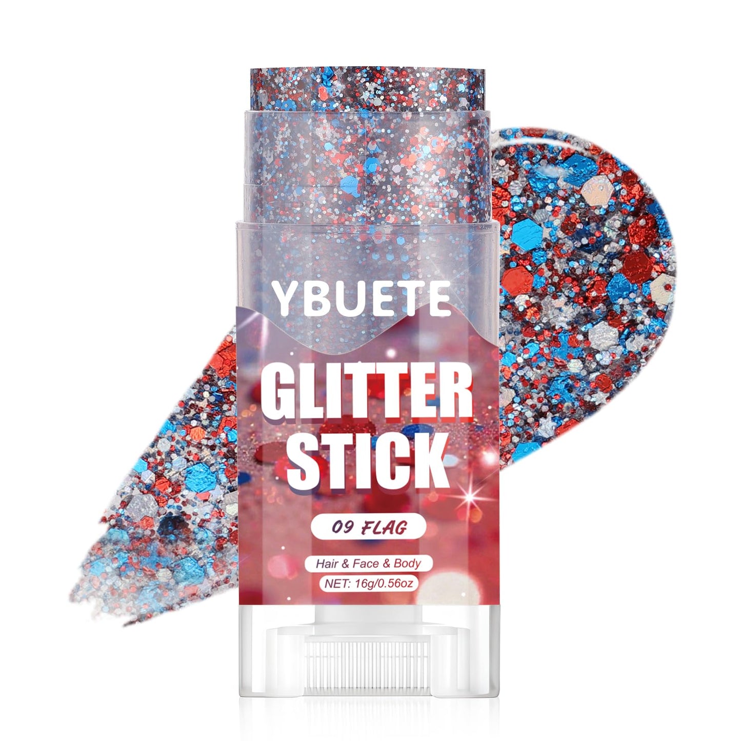 YBUETE USA Flag Face and Body Glitter Stick for Independence Day of USA, Hair Glitter Accessories in Red White Blue, American Pride Flag Sparkle Face Glitter for 4th of July, Parties and Carnivals