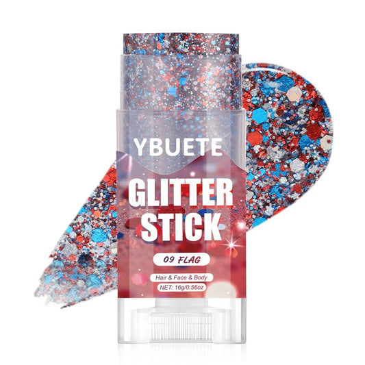 YBUETE USA Flag Face and Body Glitter Stick for Independence Day of USA, Hair Glitter Accessories in Red White Blue, American Pride Flag Sparkle Face Glitter for 4th of July, Parties and Carnivals