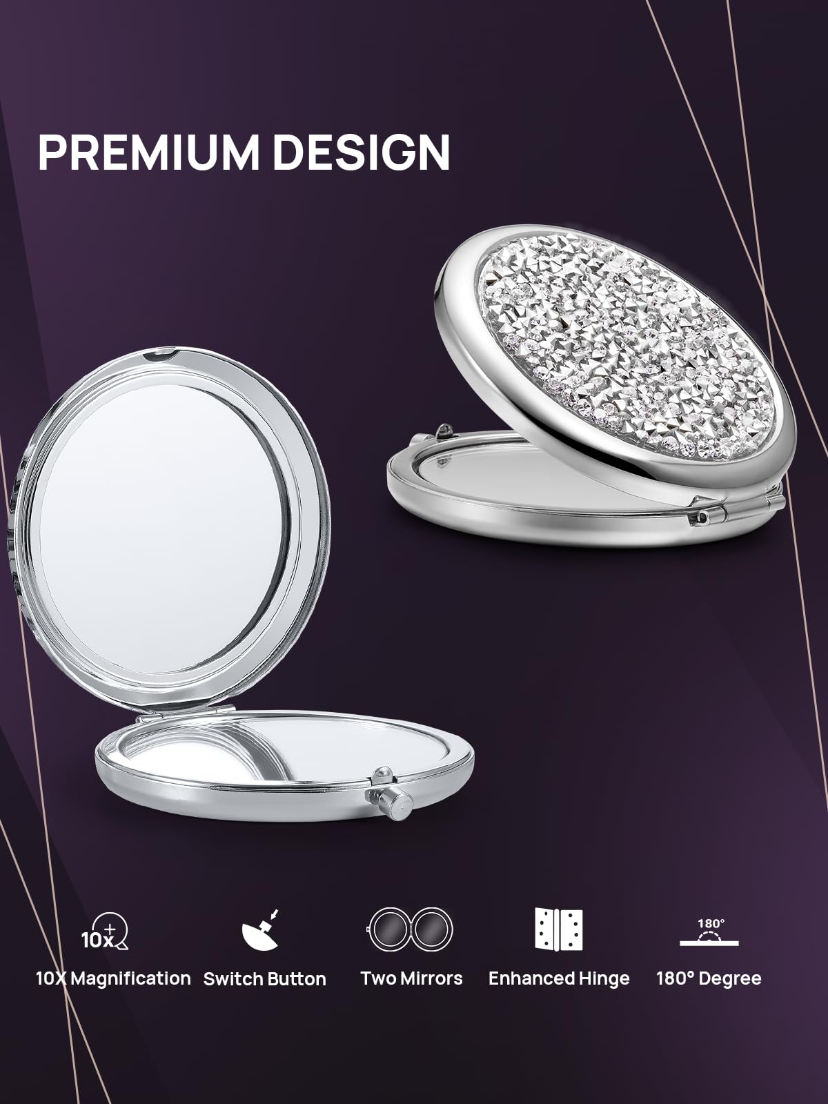 OMIRO 1X/10X Magnifying Compact Mirror, Gift for Women, Small Unique Birthday Gift for Her Girlfriend Wife Mom Best Friend Sister Coworker (Rose Gold, Crown Engraved)