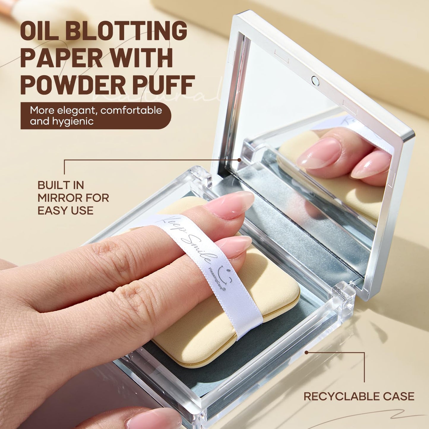 Blotting Papers for Face with Mirror and Puff, 100 Count Rose Oil Blotting Sheets for Oily Skin, Portable Compact for Purse, Travel, and On-the-Go Touch-Ups