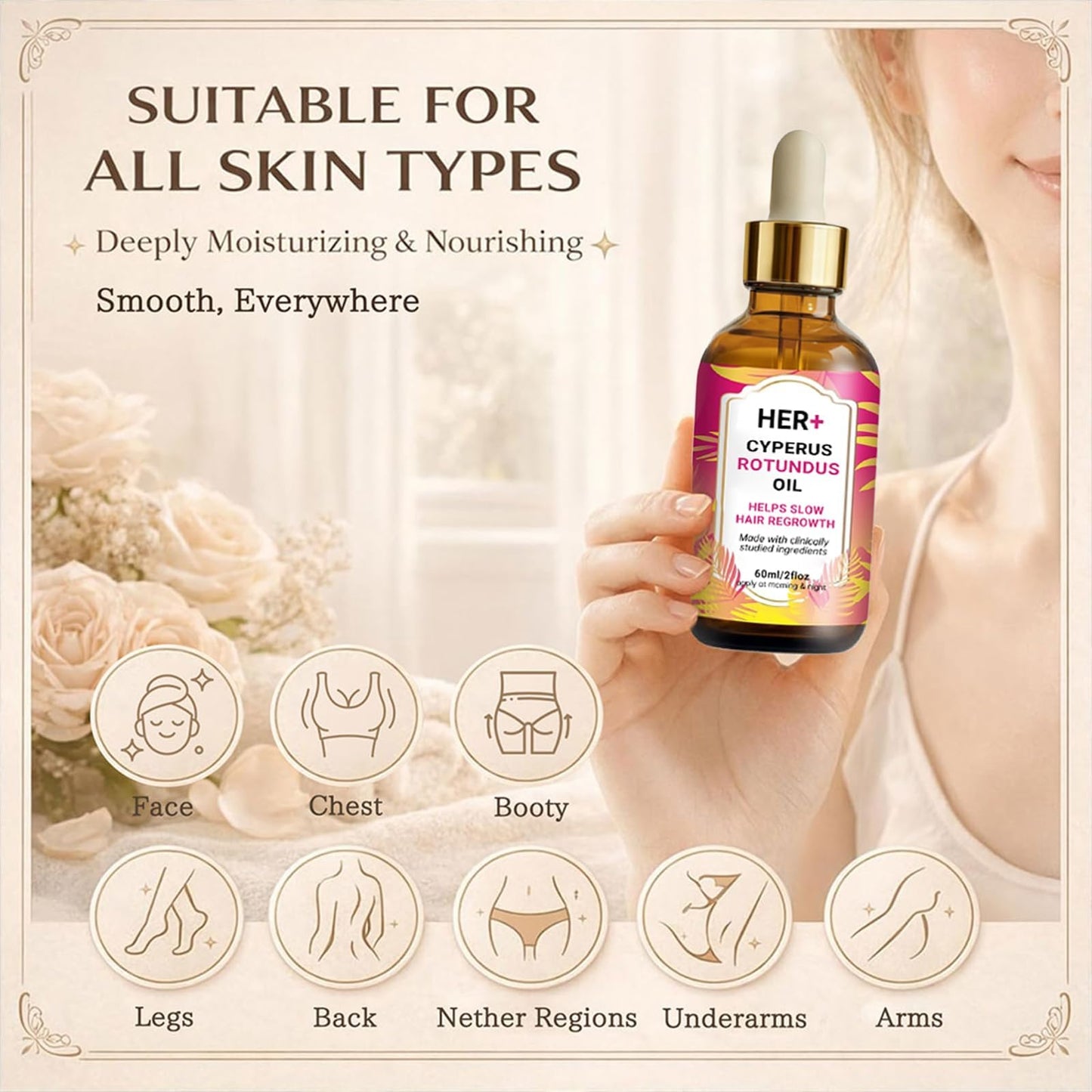 Her+ Cyperus Rotundus Oil for Hair Removal, 2026 New Anti-Hair Growth Oil, Continued Hair Reduction and Smooth Skin, Suitable for All Skin Types (2)