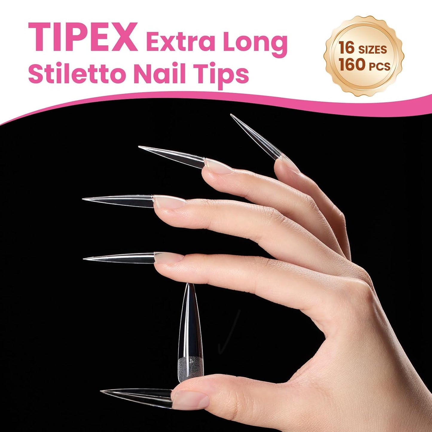 Beetles Nail Tips - XXL Stiletto Instant Apex for DIY Salon Extensions | 160pcs in 16 Sizes (00-14)