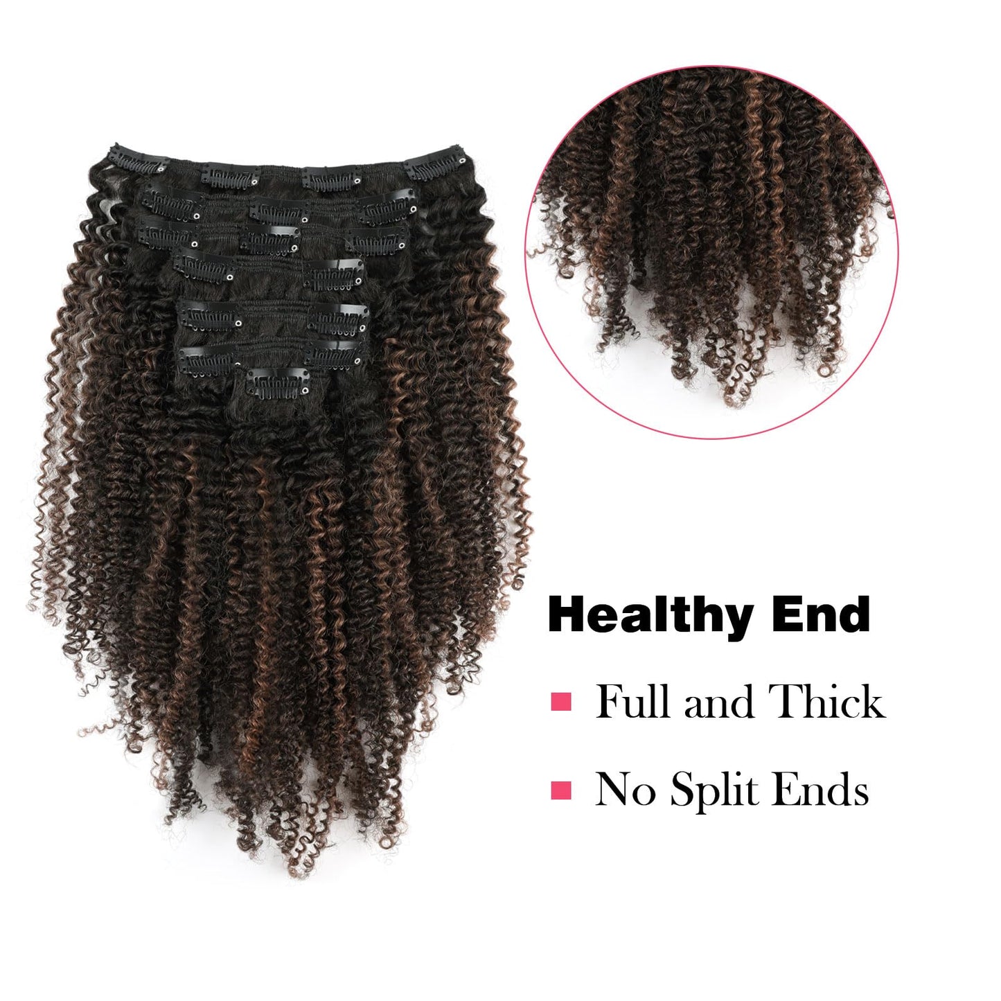 Sassina 4B 4C Afro Curly Clip in Human Hair Extensions Double Weft Clip ins for African American Natural Black to Chocolate Brown Clip in Hair Extensions 120 Grams 18 Inch 7 Pcs
