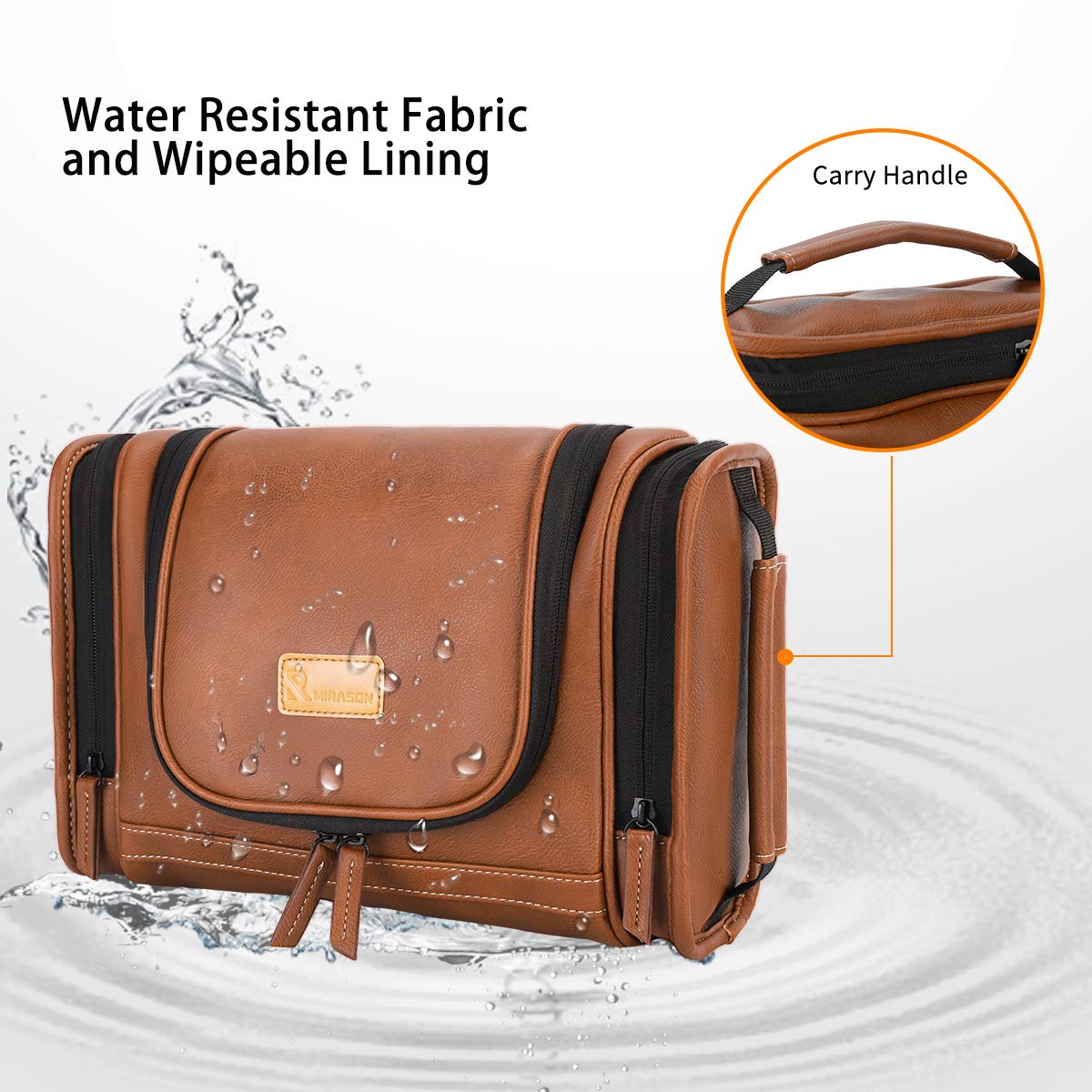 Travel Toiletry Bag - Hanging Leather Dopp Kit for Men | Brown Shower Organizer with Metal Hook