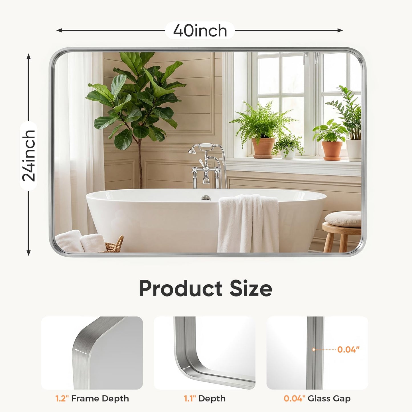 NEWBULIG 24"x40" Sliver Wall Mirror, Bathroom Mirrors for Over Sink, Matte Metal Framed Vanity Mirror with Tempered Glass, Entryway, Living Room, Bedroom