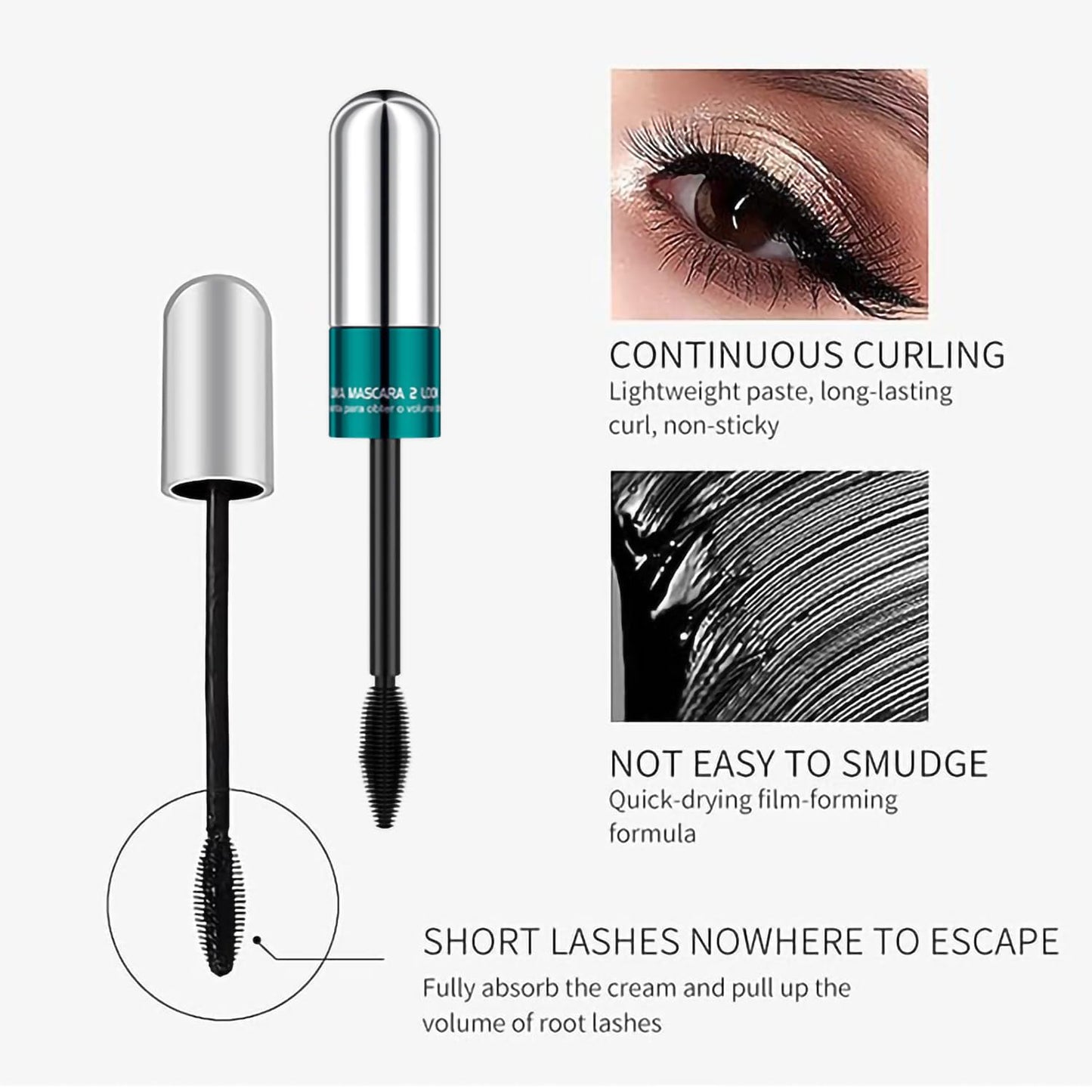 Lengthening & Volumizing Tubing Mascara - 2Pcs Smudge-Proof, Clump-Free Black for Natural Thickness