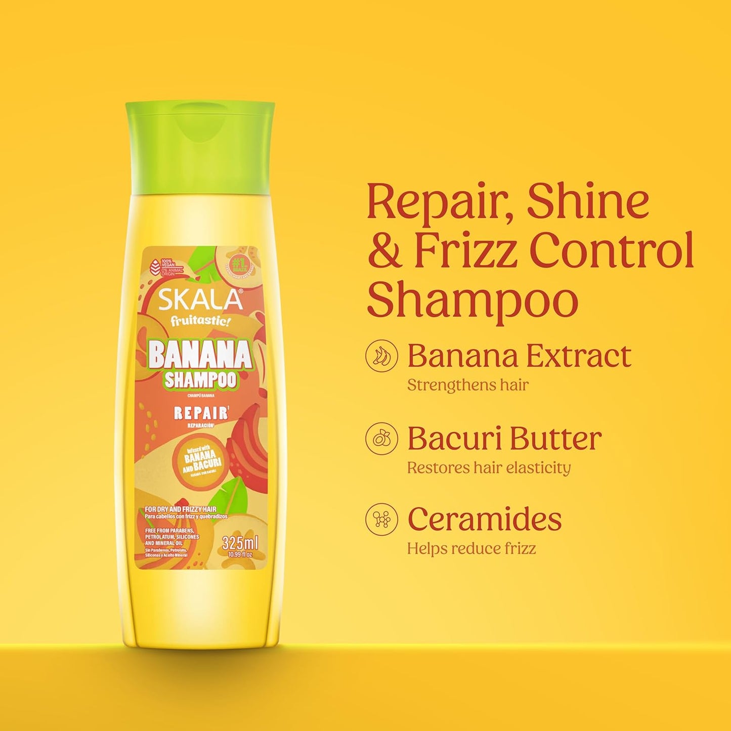 SKALA Fruitastic Banana Shampoo - Repair & Hydrate Frizz Control | 10.99 fl oz for All Hair Types