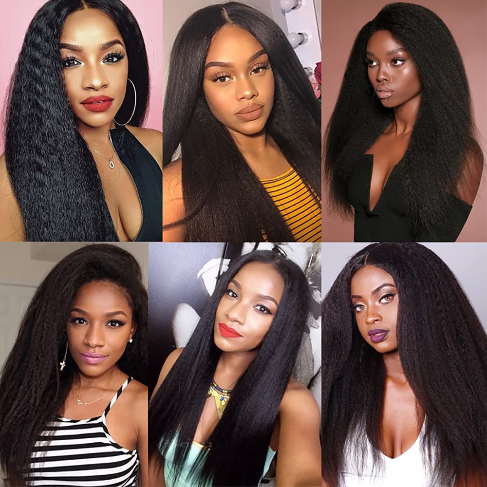 16 16 16 Inch Yaki Straight Bundles Human Hair 3 Bundles Brazilian Remy Hair 50 Grams/Bundle 10A Grade Unprocessed Virgin Hairs #1B Natural Black Color Kinky Straight Bundle Weaves Hair Extensions