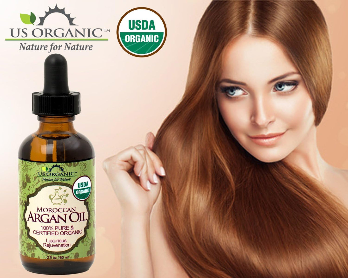 Organic Moroccan Argan Oil - 100% Pure & Natural, Cold Pressed, Unrefined | 2 Oz Amber Glass Bottle for Hair, Skin, Nail & Cuticle Care