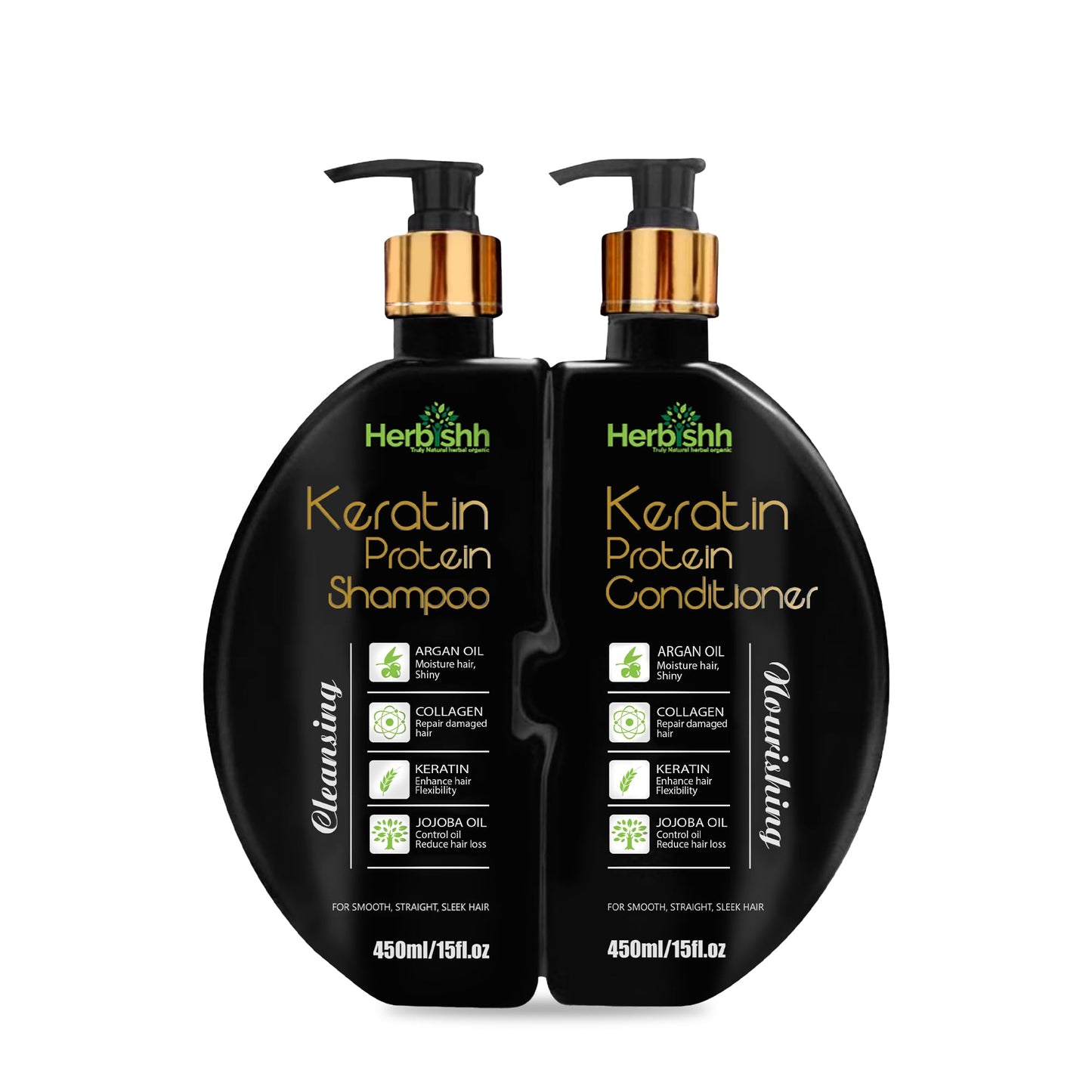Herbishh Keratin Shampoo and Conditioner Set Anti Frizz (15 fl.oz Each) Sulfate and Paraben Free Shampoo and Conditioner Hydrating & Nourishing Enriched For Colored Treated Dry, Damaged and Dull Hair