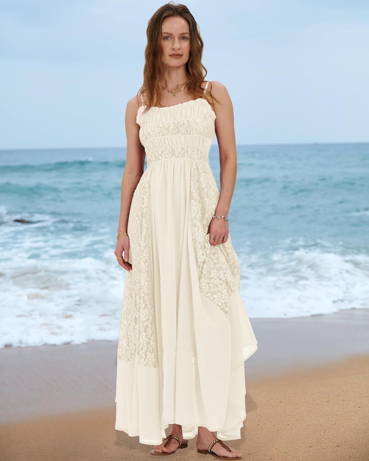 Bohemian Maxi Dress for Women - Casual Lace Floral Embroidery | Flowy A-Line Beach Dress