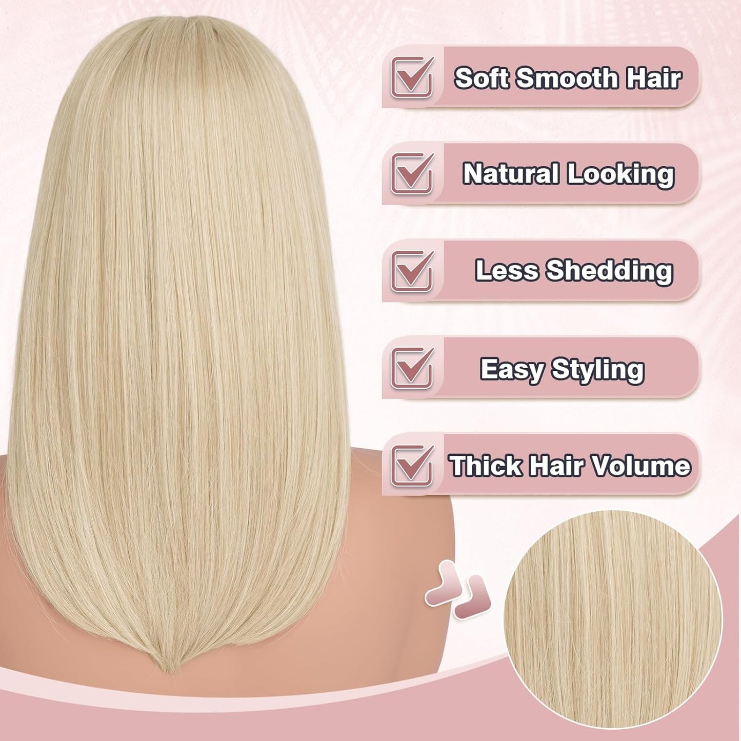 Blonde Bob Wigs with Bangs - Shoulder Length Straight Synthetic Hair | 16 Inch Platinum Blonde